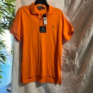 NWT Ralph Shirt Lauren Polo, men’s orange ,  polo shirt with green pony.